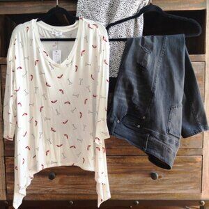 Torrid Black Distress Denim Jeggings & Stilettos/Martini Tee Bundle SZ XL/16